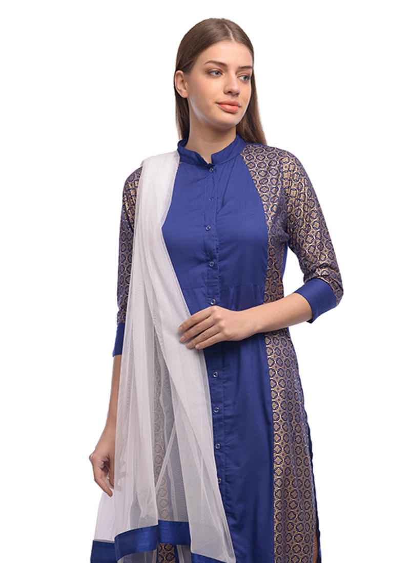 Buy Blue Printed Straight Pant Suit, Foil Print , Printed, straight