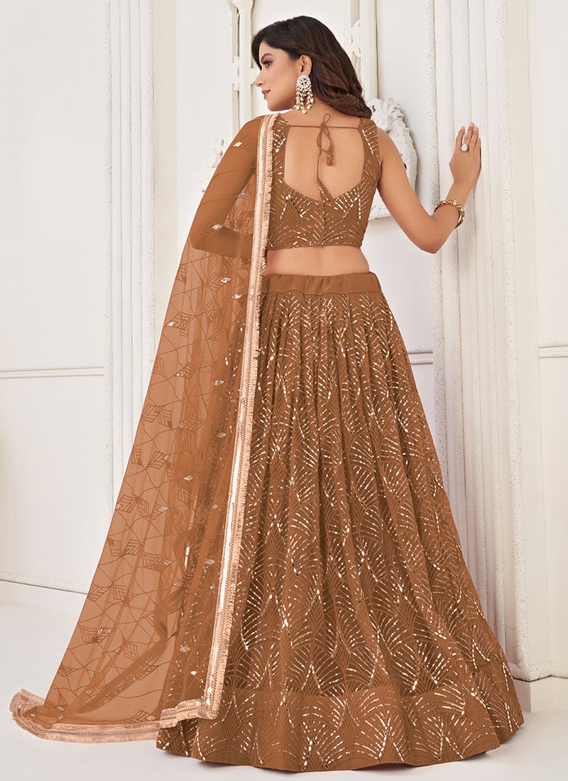 Brown Net Lehenga