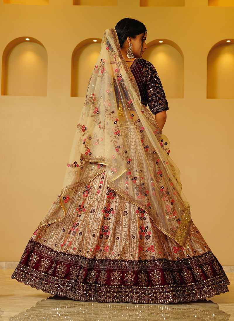 Pre Order: Embroidered Brown Top And Lehenga main image 0