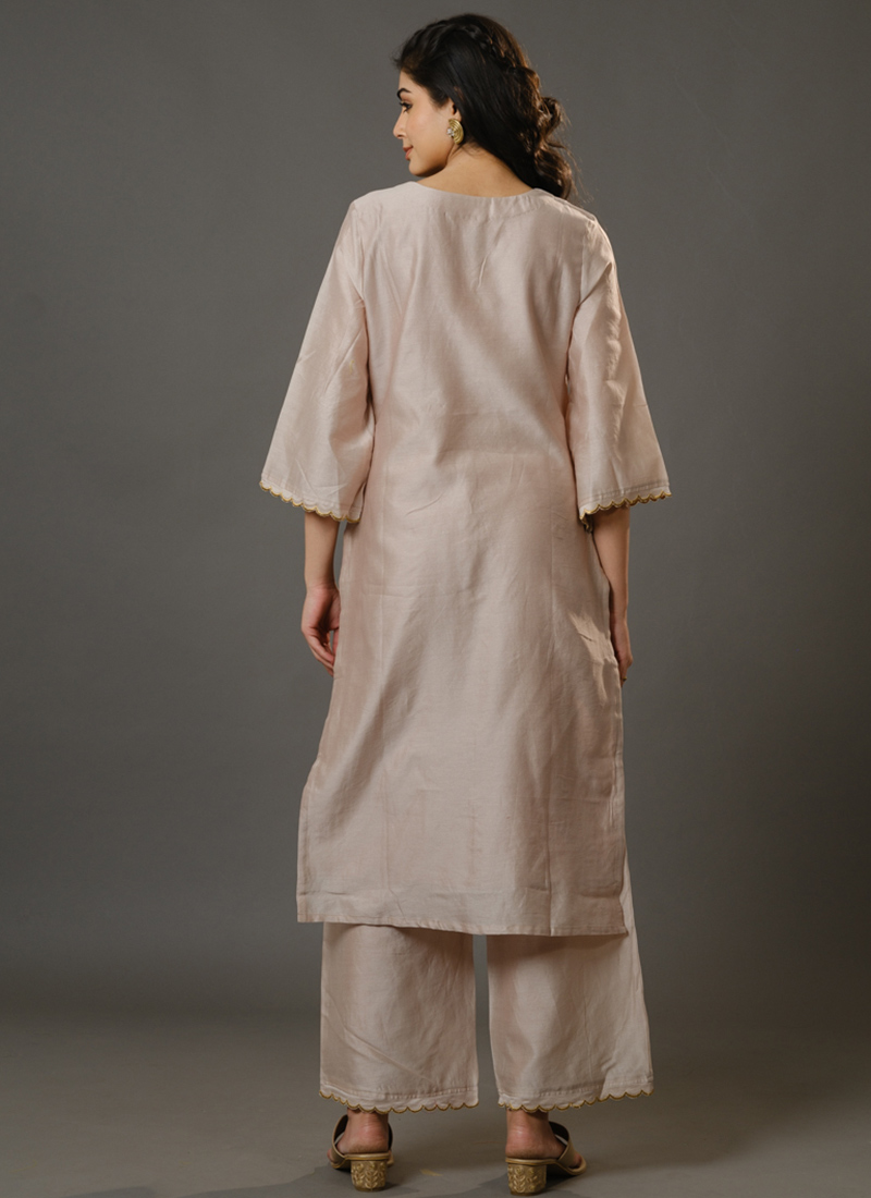 Beige Mirror Detail Kurta Set