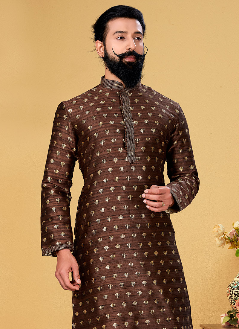 Chocolate Brown Cotton Silk Kurta Set