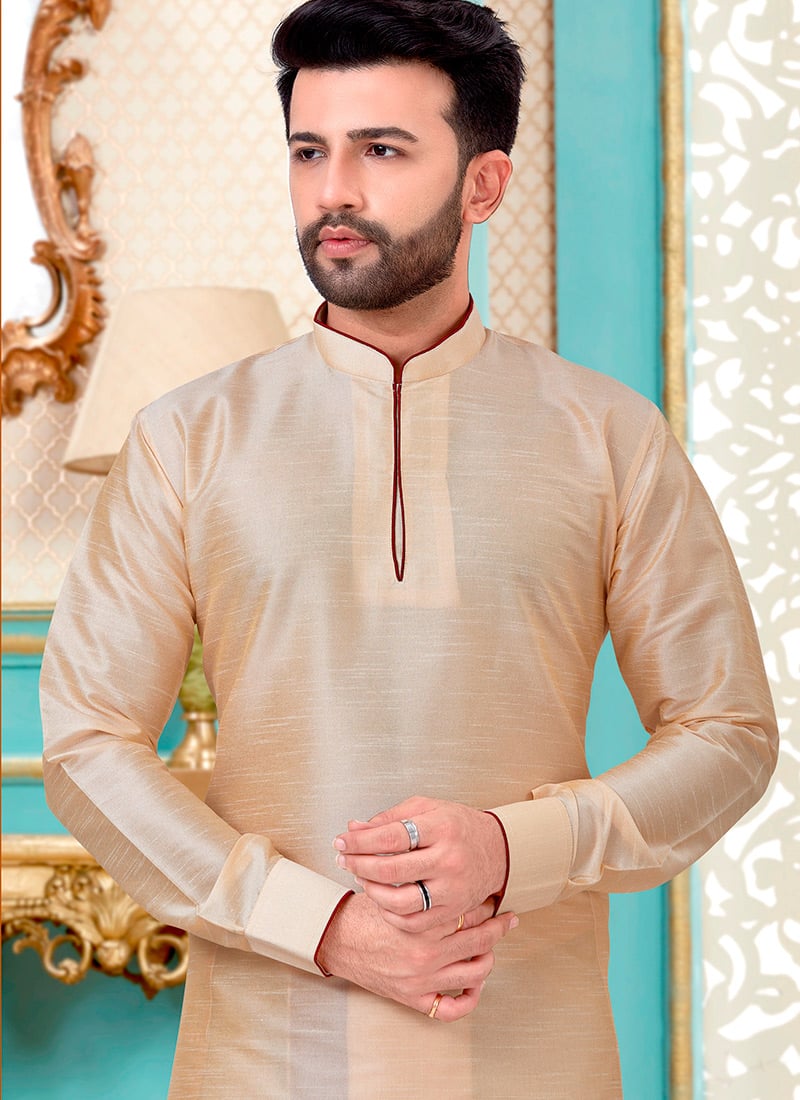White Kurta Art Dupion Dhoti main image 1