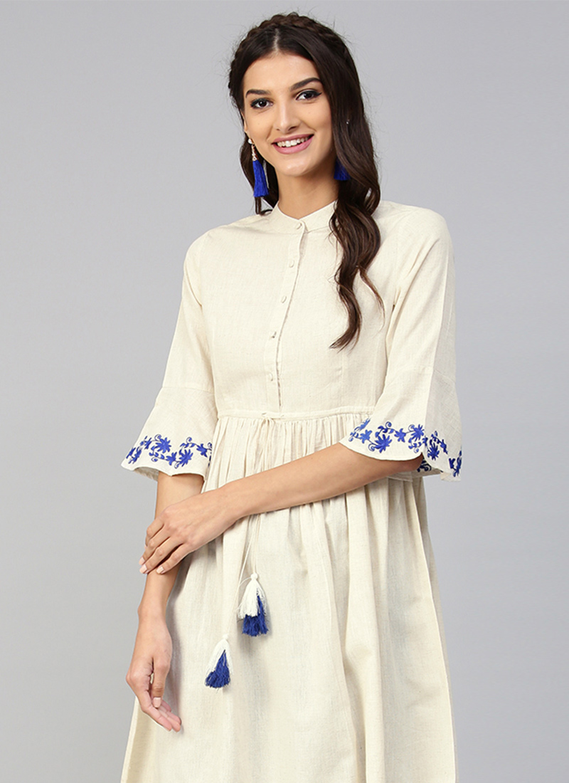 Buy Cream Cotton Kurta Straight Pant Set, After Six, kurta straight pant set Online Shopping