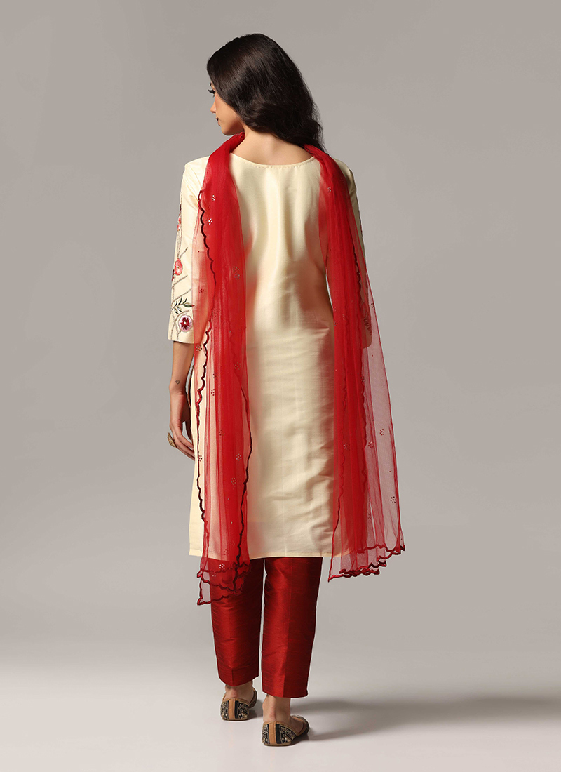 Cream Straight Kurta Pant Suit Set