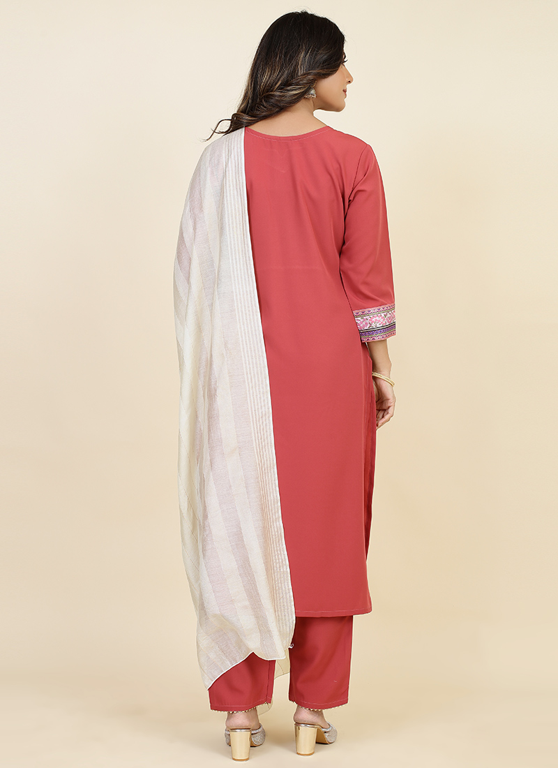Buy Digital Print Salmon Pink Straight Pant Suit Festive Wear Online at