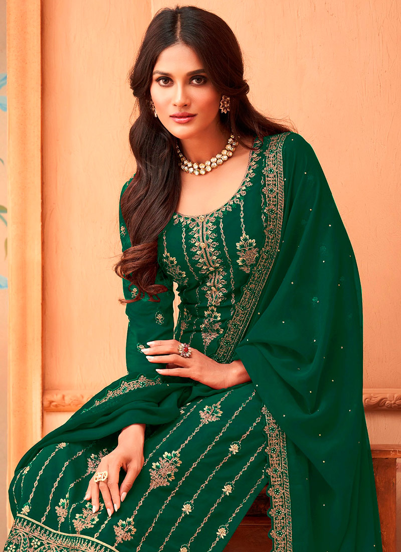 Green Georgette Pant Straight main image 1