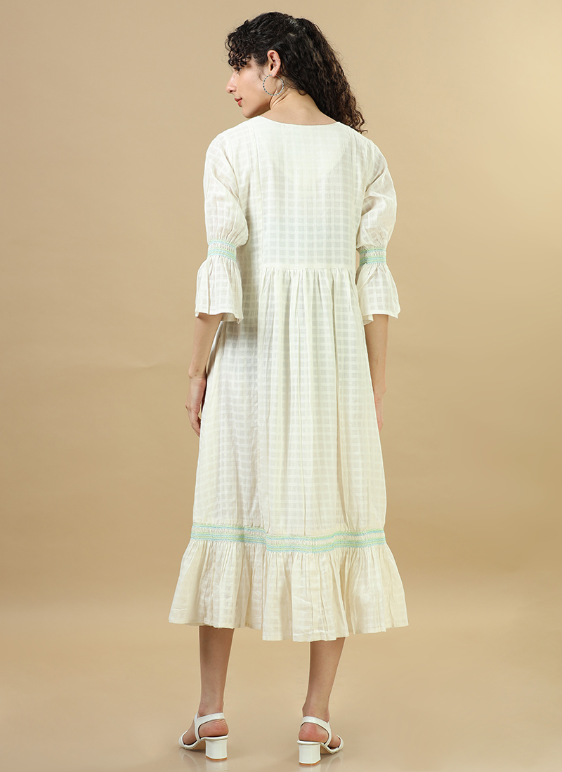 White Pure Cotton Embroidery Dress