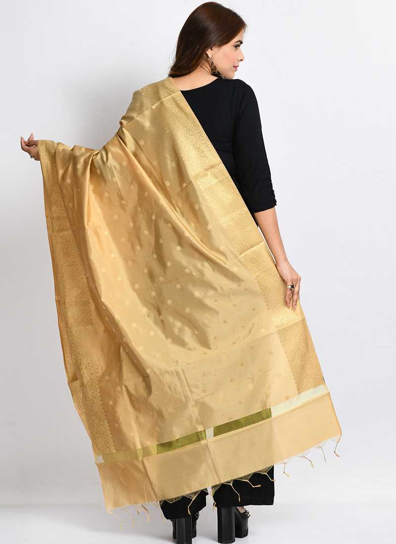 White & Gold Banarsi Silk Blend Dupatta