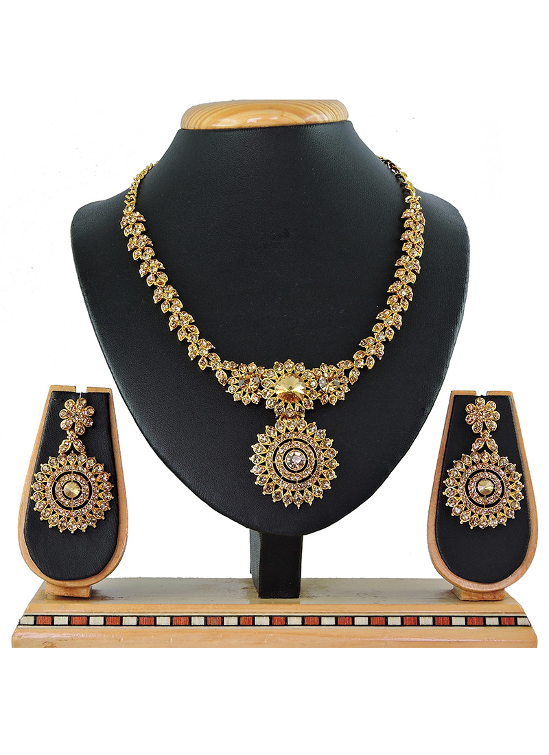 Buy Gold Designer Necklace Set Party Wear, Stones, necklace Online