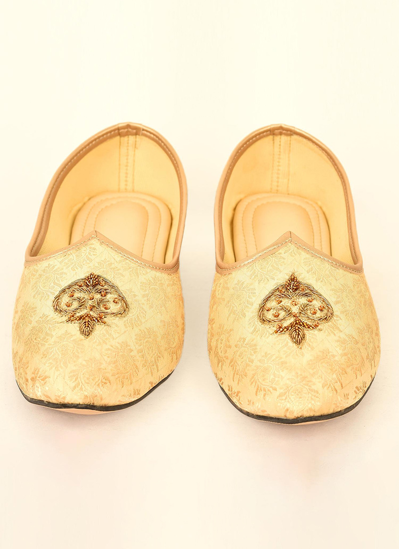 Buy Gold Faux Leather Embroidered Mojri Online at Best Price Cbazaar