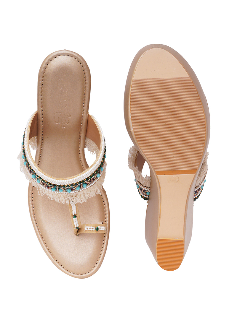 Gold Faux Leather Stones Women Footwear WFWDSH3254