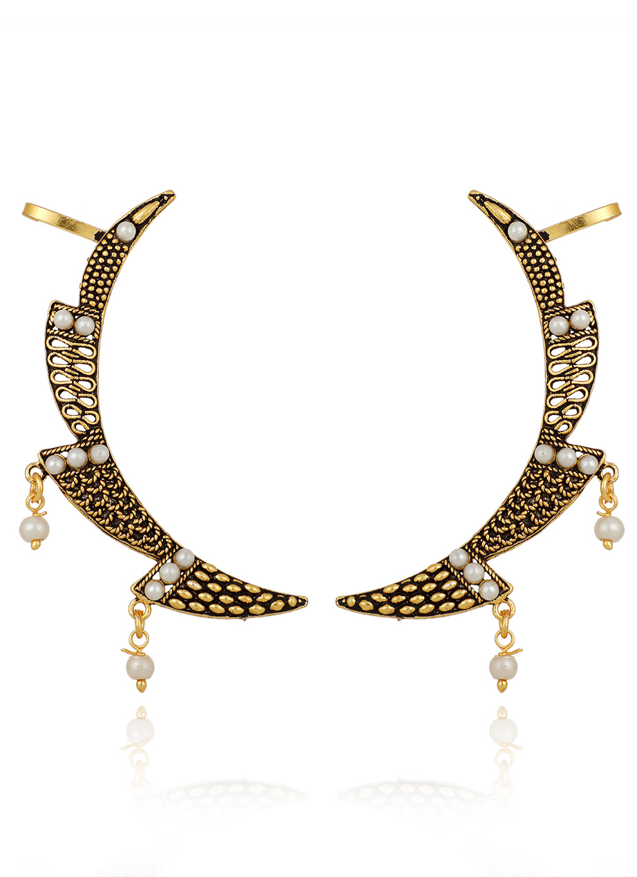 Buy Gold N White Ear Cuffs, Beads, ear cuff Online Shopping ERMPF9009