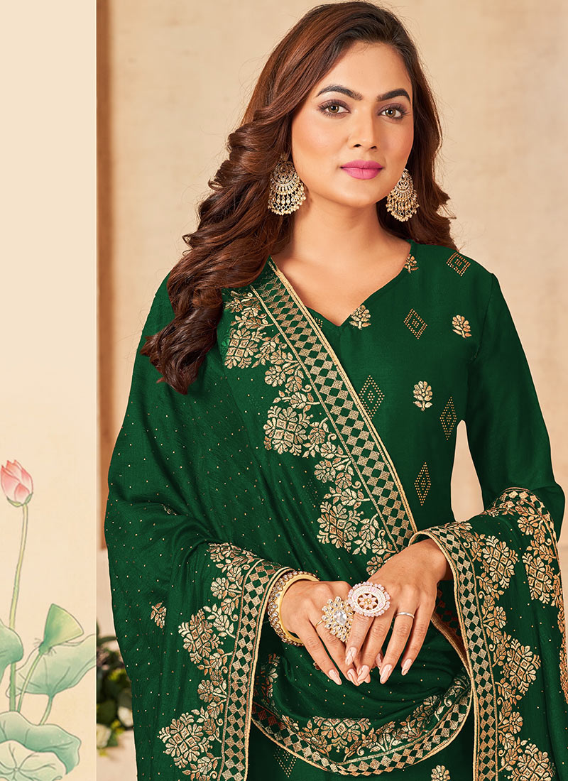Green Designer Readymade Pant Suit With Embroidery sequence Work