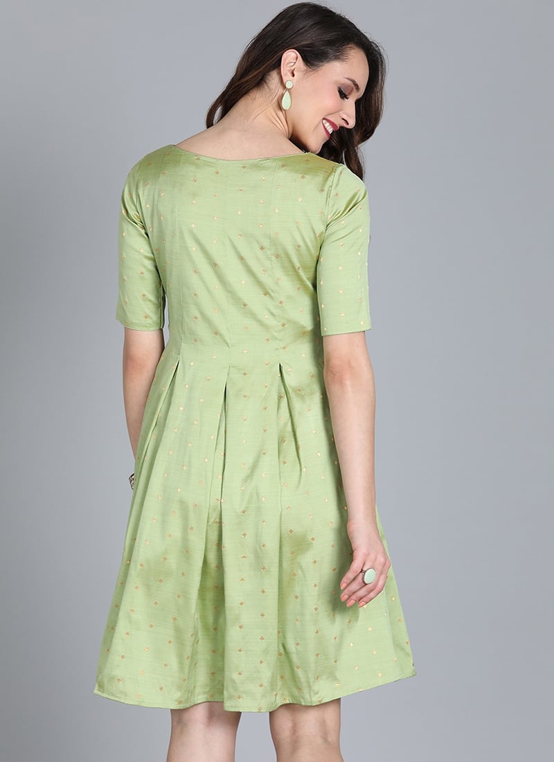 Shop Green Box Pleated Knee Length Dress Festive Wear Ready to wear