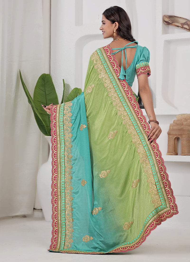 Exclusive Green Pure Chinon Saree with Soft Zari Work main image 1