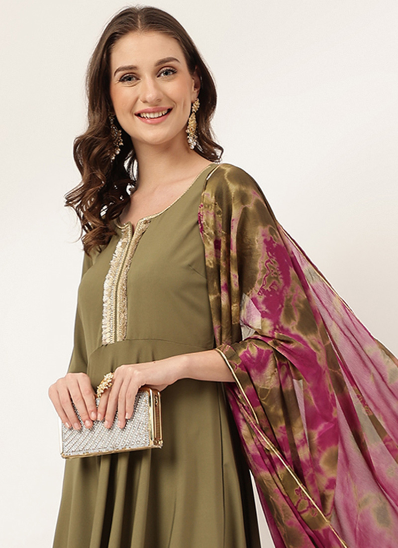 Hunter Green Pant style Anarkali Semi-Stitched Salwar Kameez main image 1