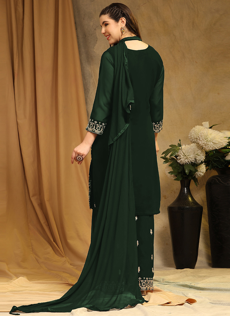 Green Faux Georgette Palazzo Suit main image 1