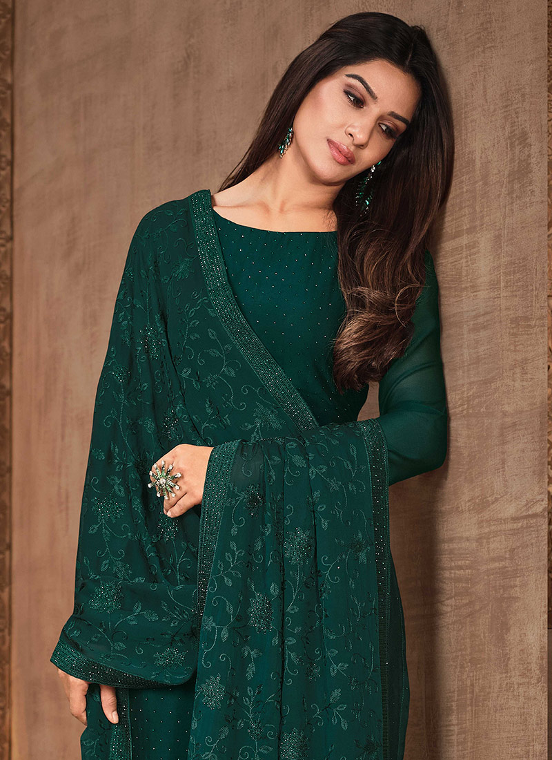 Buy Green Embroidery Straight Pant Suit Party Wear