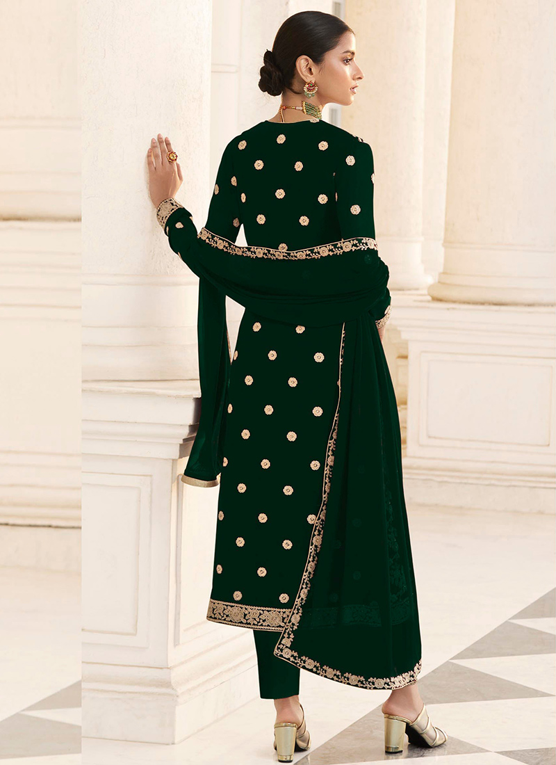 Buy Green Embroidery Straight Pant Suit With Jacket Party