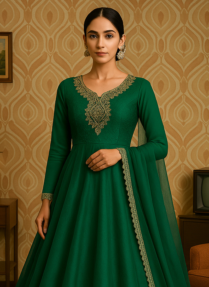 Digitally printed art silk unstitched suit Set with Zardosi Work.