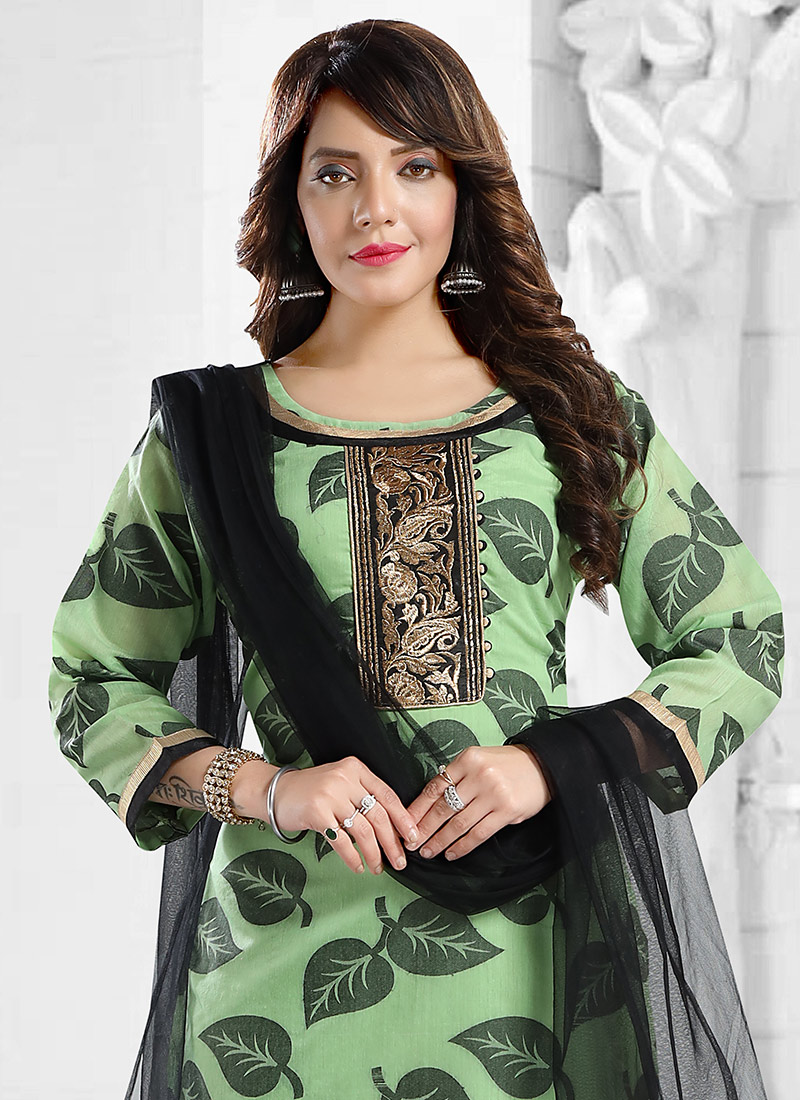 Trendy Traditional Party Wear Salwar Suit Green Viscose Silk Pant Straight