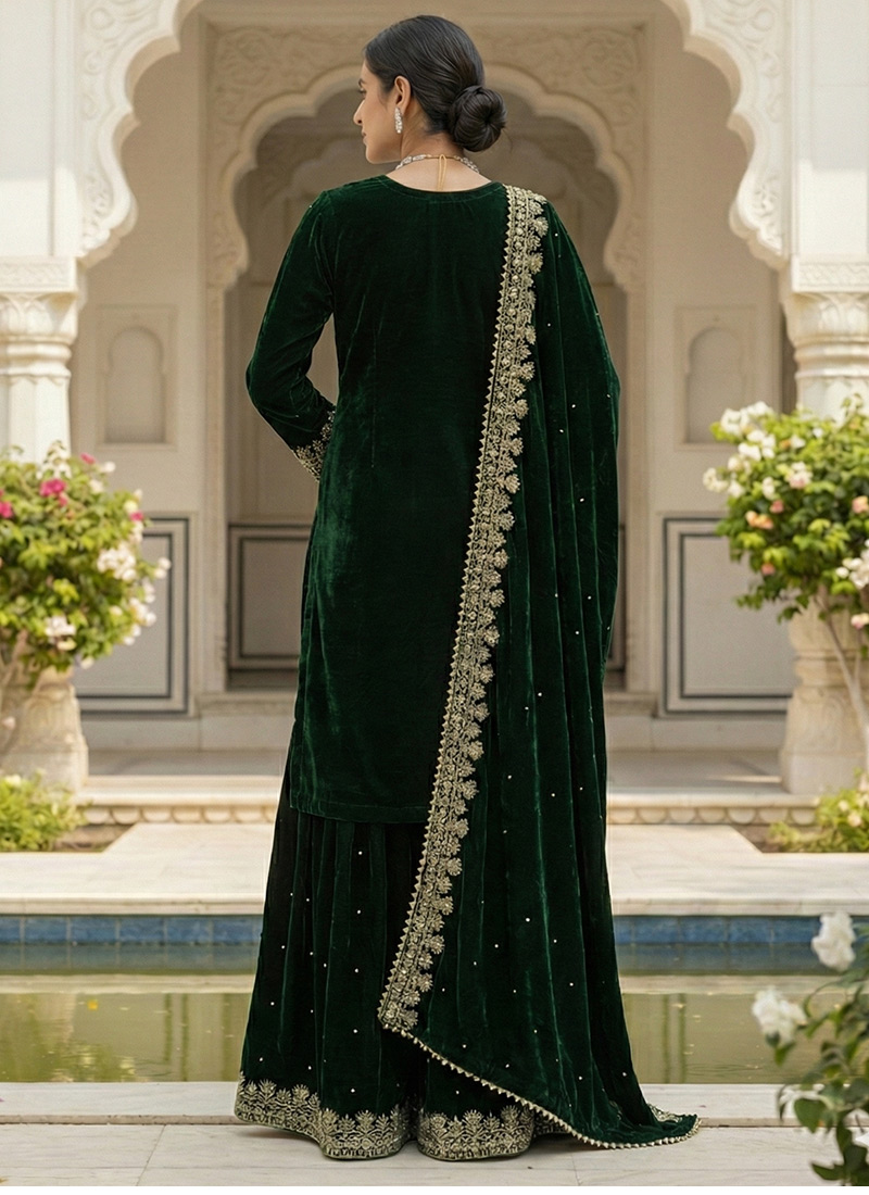 Premium Designer Viscose Velvet Top Plazzo Dupatta Set with Sequins & Coding Work – Party & Festive Wear main image 0