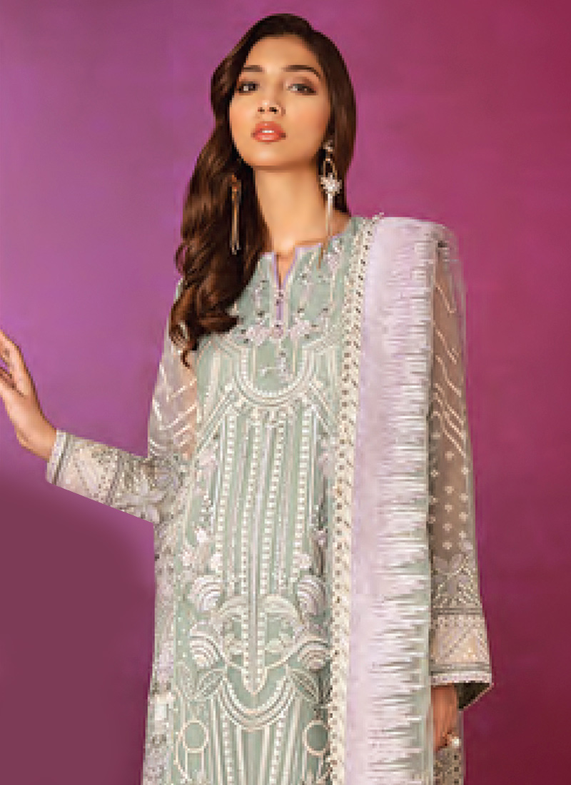 Buy Grey Net Straight Pant Suit, Embroidered, straight pant suit Online