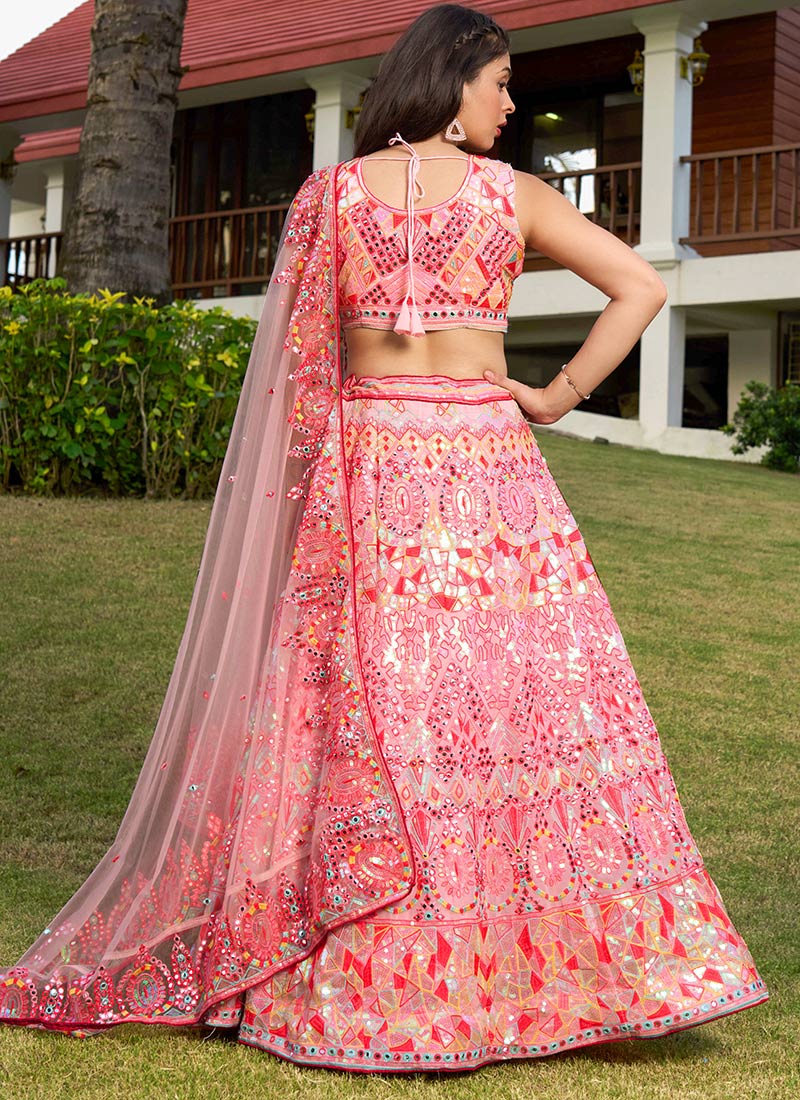 Buy Girls Floral Embroidered Cotton Lehenga Choli with Dupatta – Pink | Indiaista