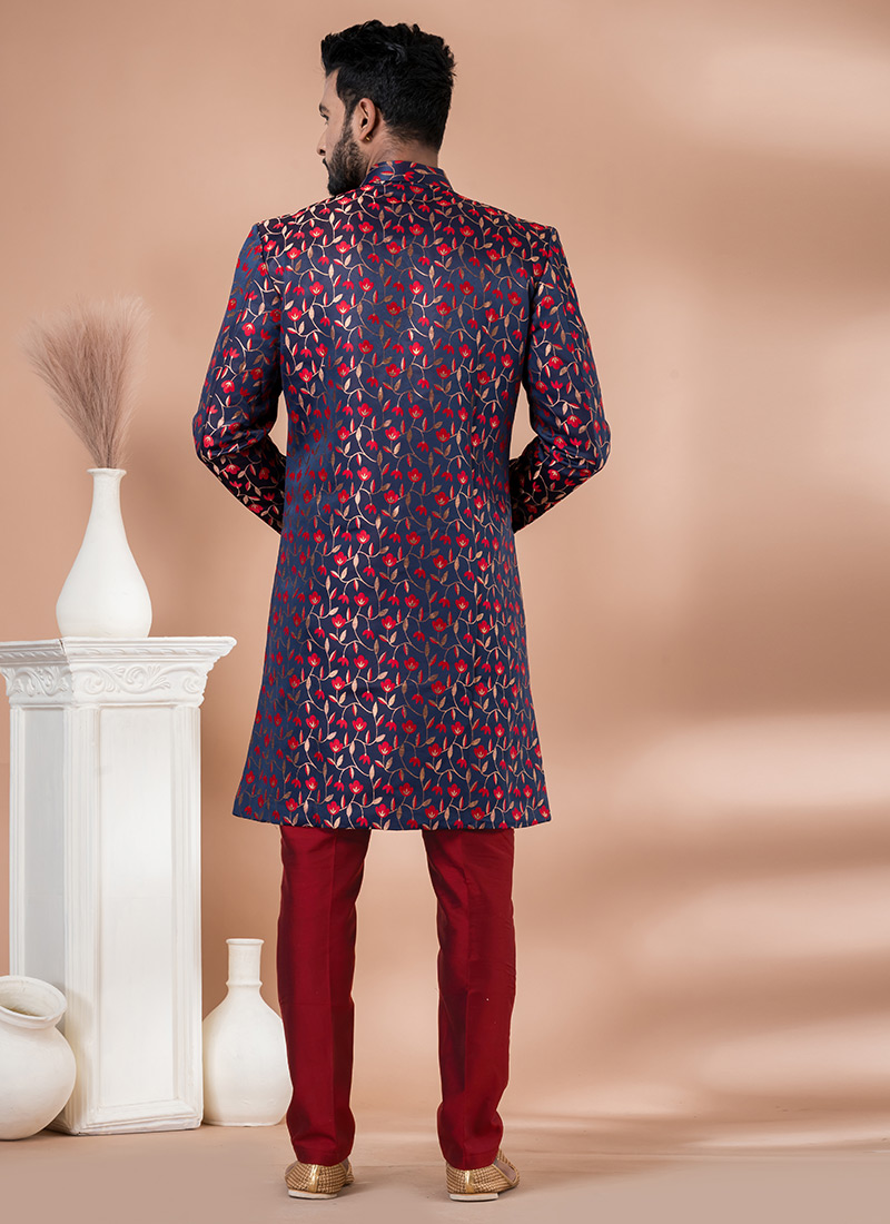 Sherwani Uomo Eleganza Indiana In Jacquard Con Secchin – Perfetto Per Matrimoni E Cerimonie - 2