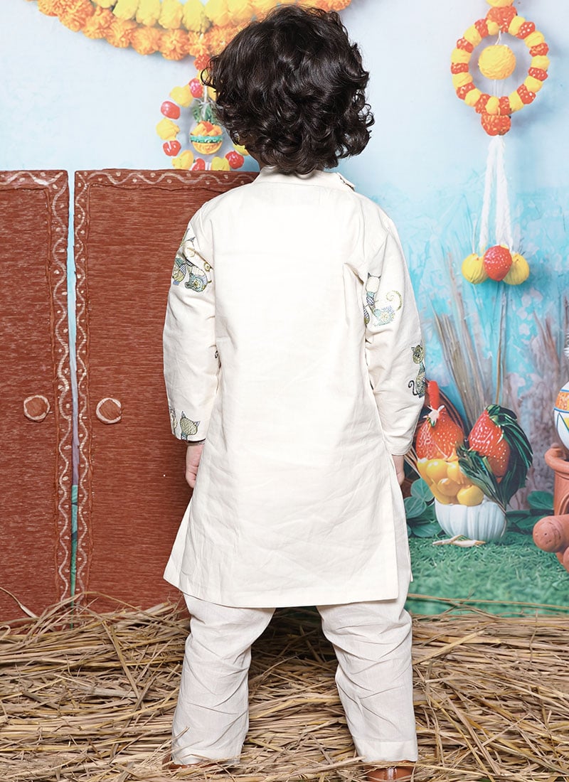 Boys Ikat Cotton Kurta With Pyjama