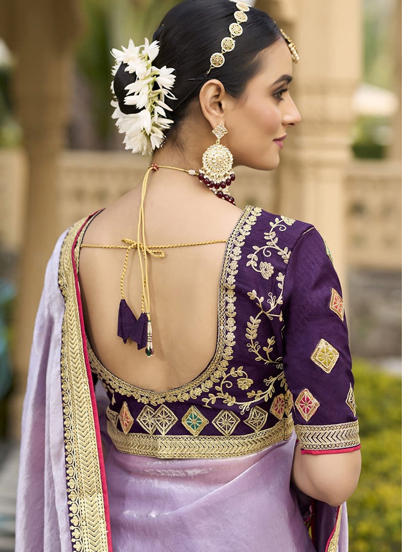Lavender Powder Bloom Embroidered Saree main image 1