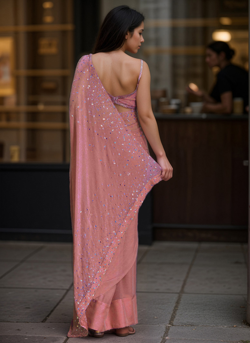 Flirty Sequins Lavender Saree Set