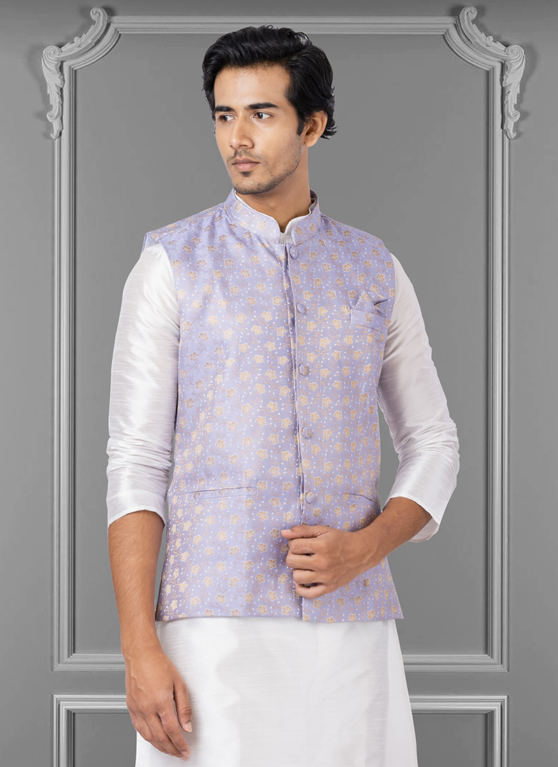 Buy Lavender Linen Silk Nehru jacket Online at Best Price Cbazaar