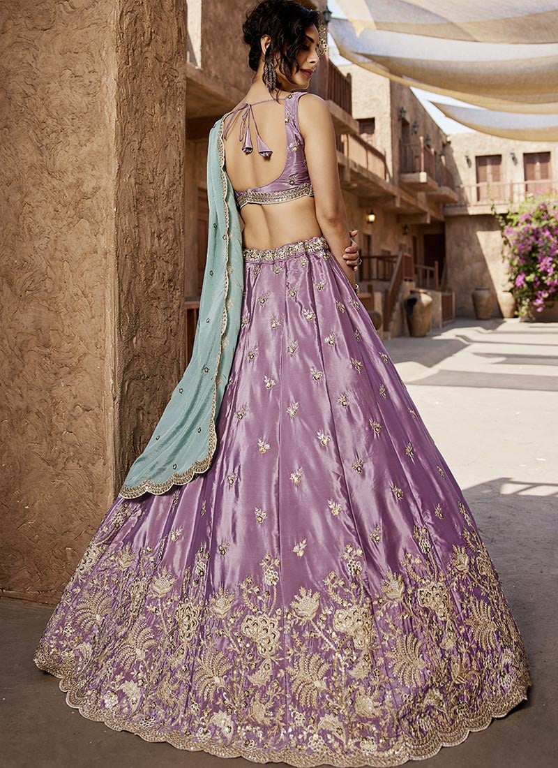 Lavender Satin Embroidered Premium Quality Lehenga Choli