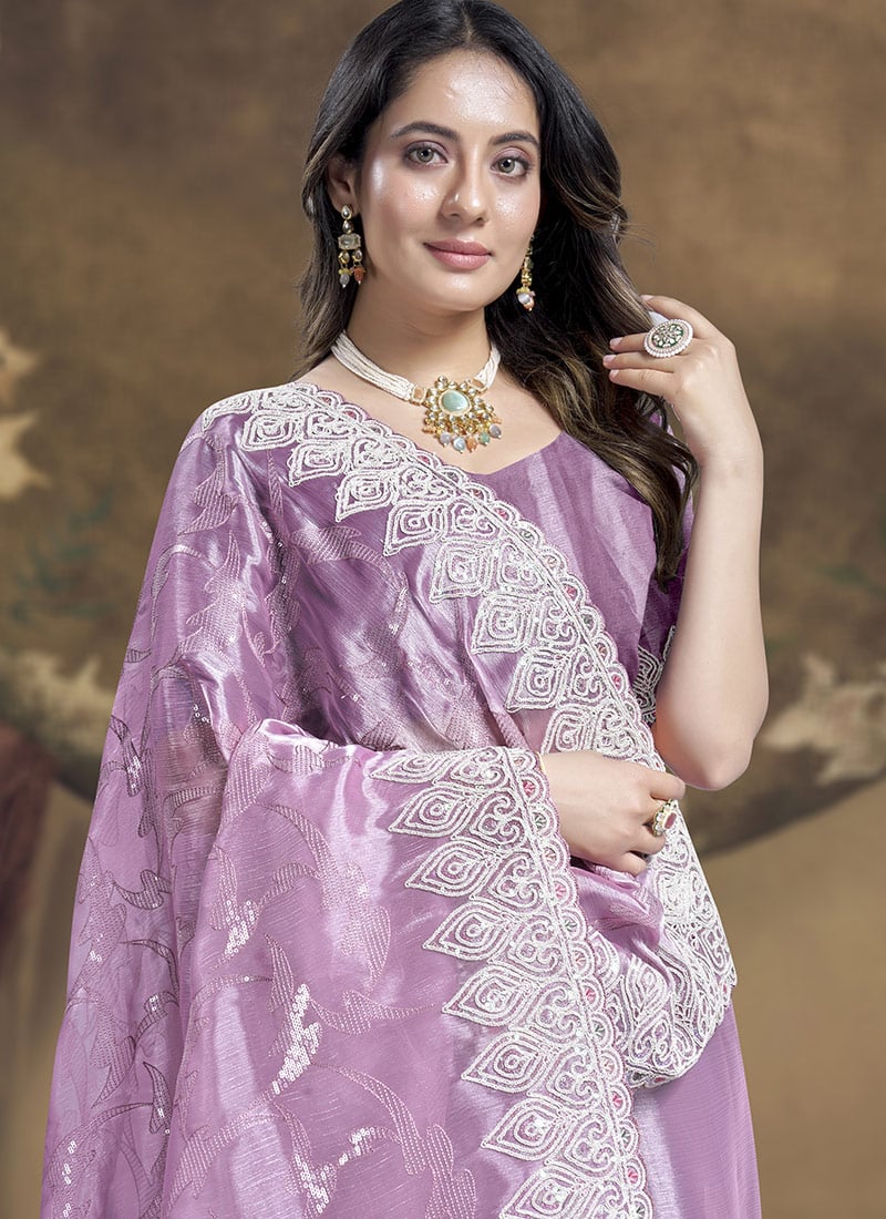 Elegant Lavender Pure Silk Saree main image 1
