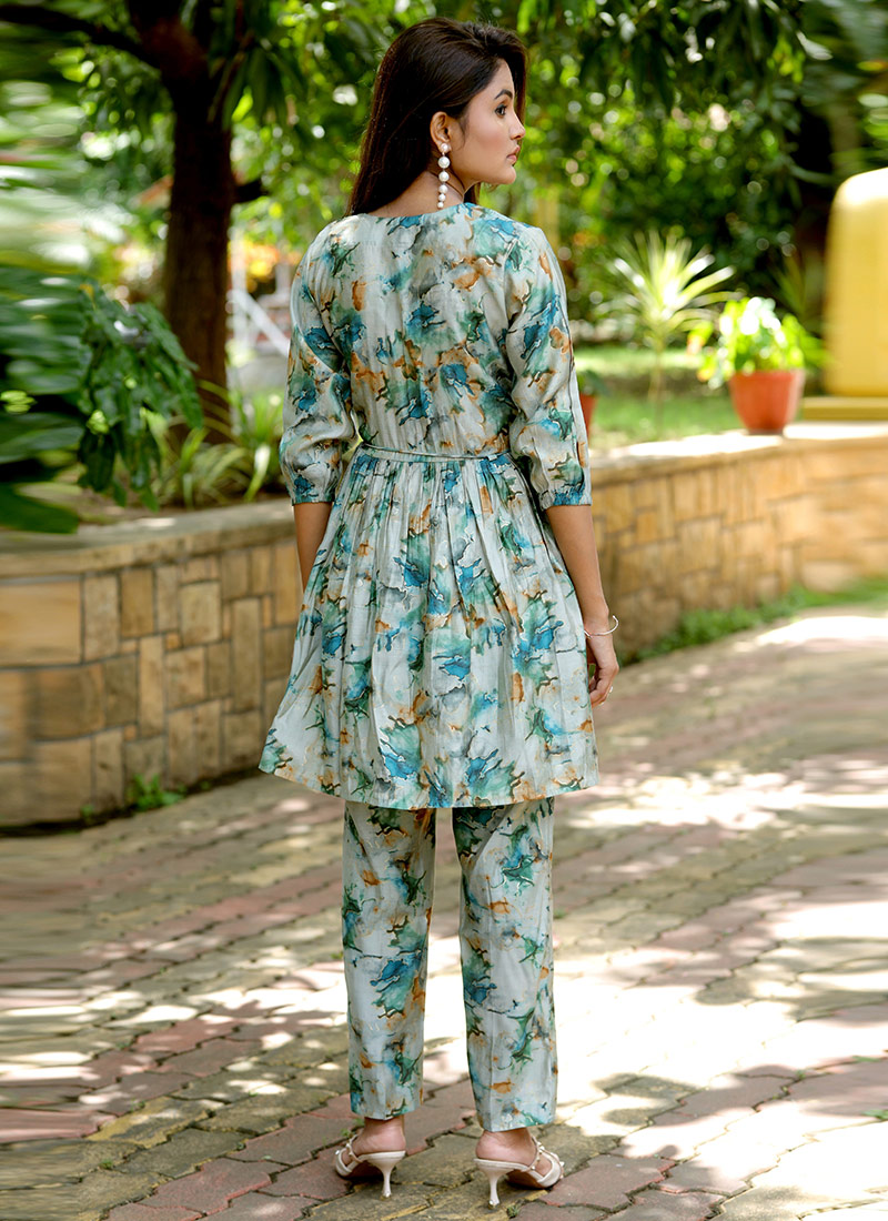 Buy Light Blue Chanderi Modal Foil Printed Co Ord Sets After Six Wear