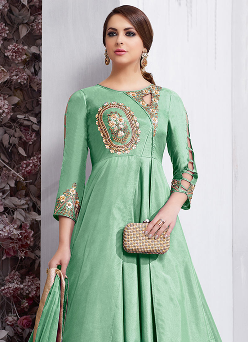 Buy Light Green Embroidered Anarkali Gown, Embroidered, dresses and