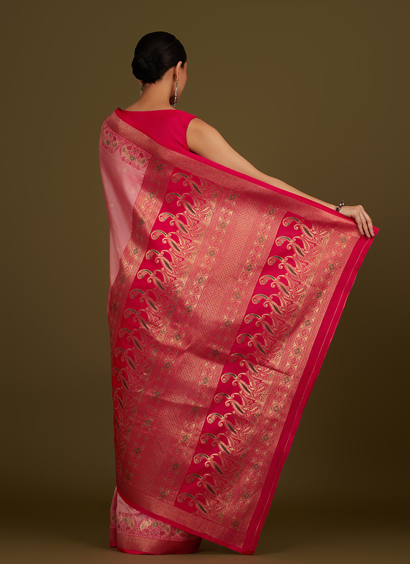 Shop Light Pink Banarasi Silk Zari Woven Saree Festive Wear in India ...