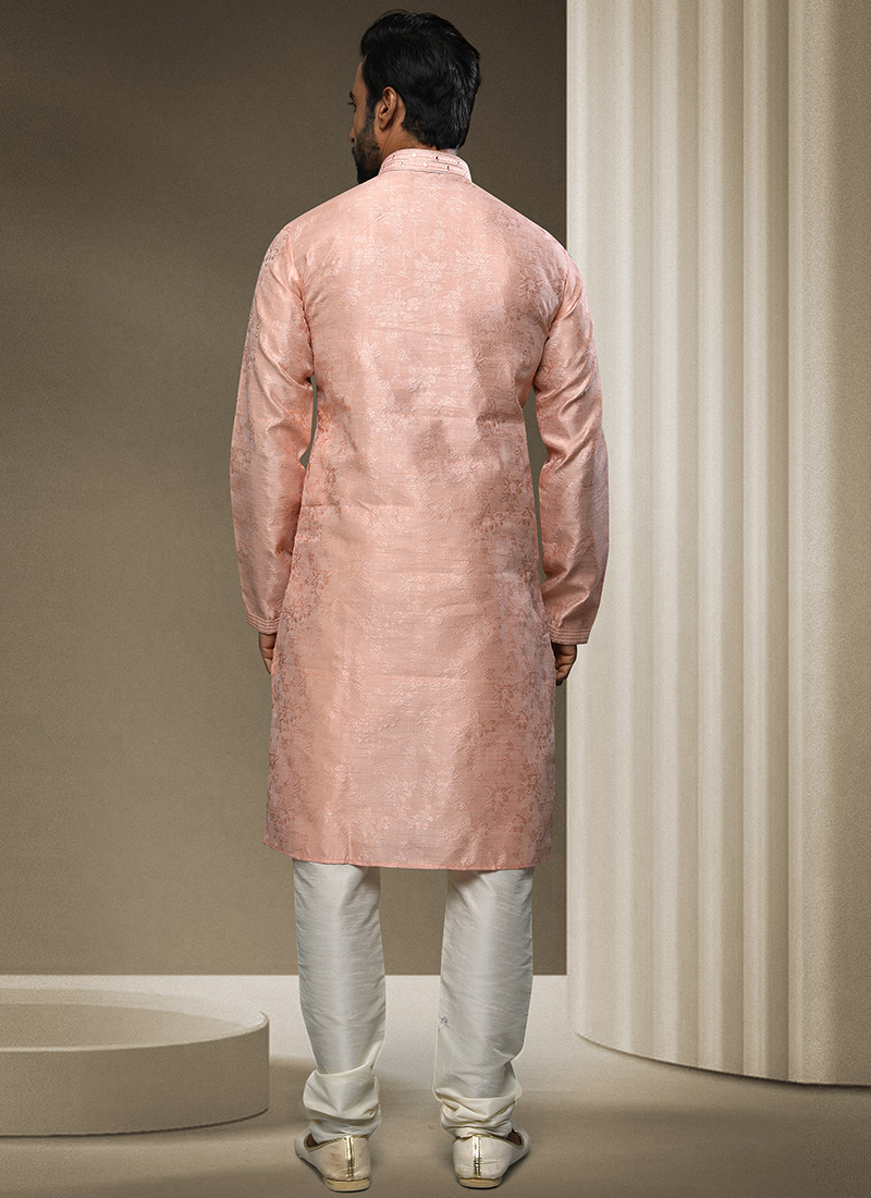 Elegant Yellow Jacquard Kurta Pyjama for Festive Celebrations