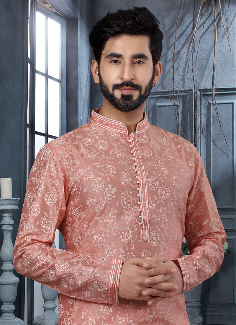 Light Pink Kurta Dhupion Silk Payjama main image 1