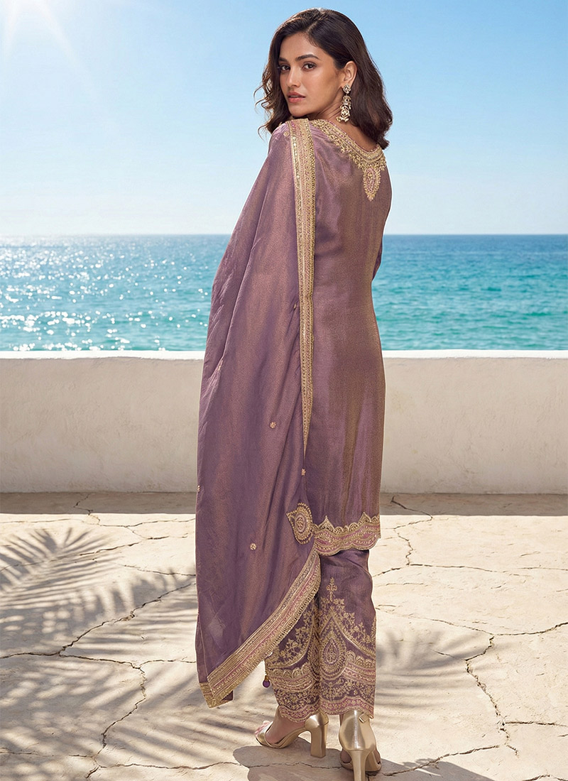 Ivory Colour Shimmer Silk Hand & Pearl embroidered Long Length Straight Suit main image 0
