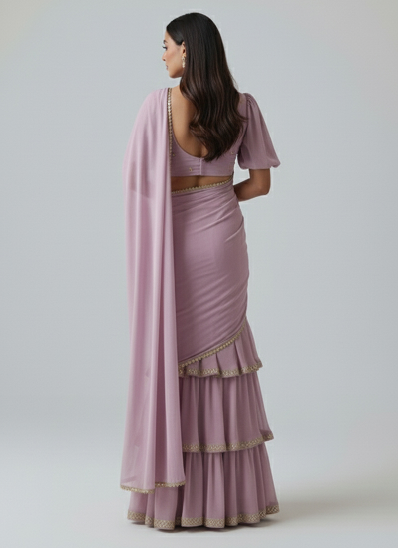 Flirty Sequins Lavender Saree Set main image 1