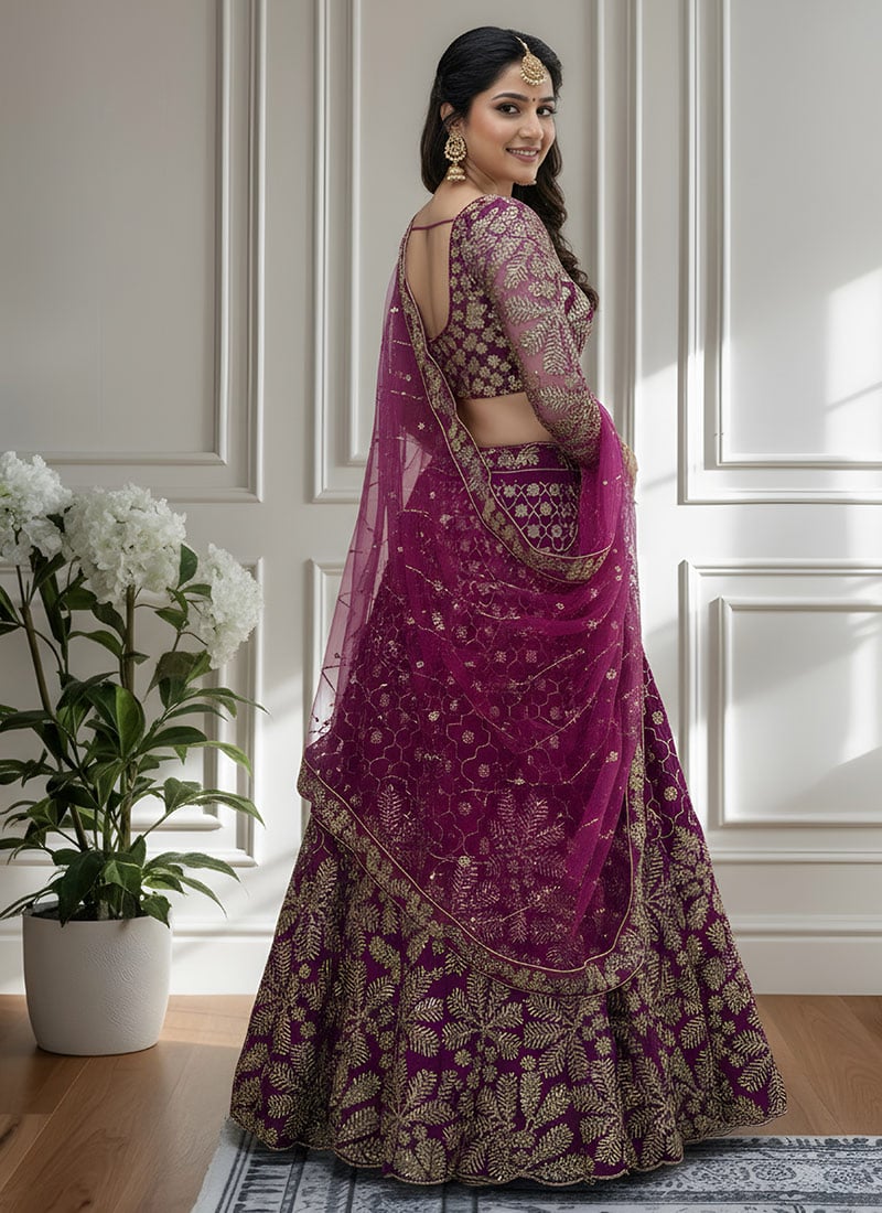 Natural Crepe Silk With Bids Hand Work With Sequence Multi Needle Embroidery Work And Zari Work Lehenga & Top