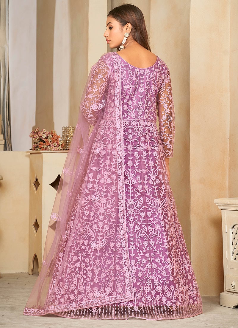 Butterfly Net Peach Embroidered Wedding Bridesmaid Anarkali Suit