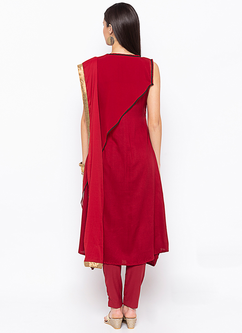 Maroon Designer Readymade Pant Suit With Embroidery Work main image 1