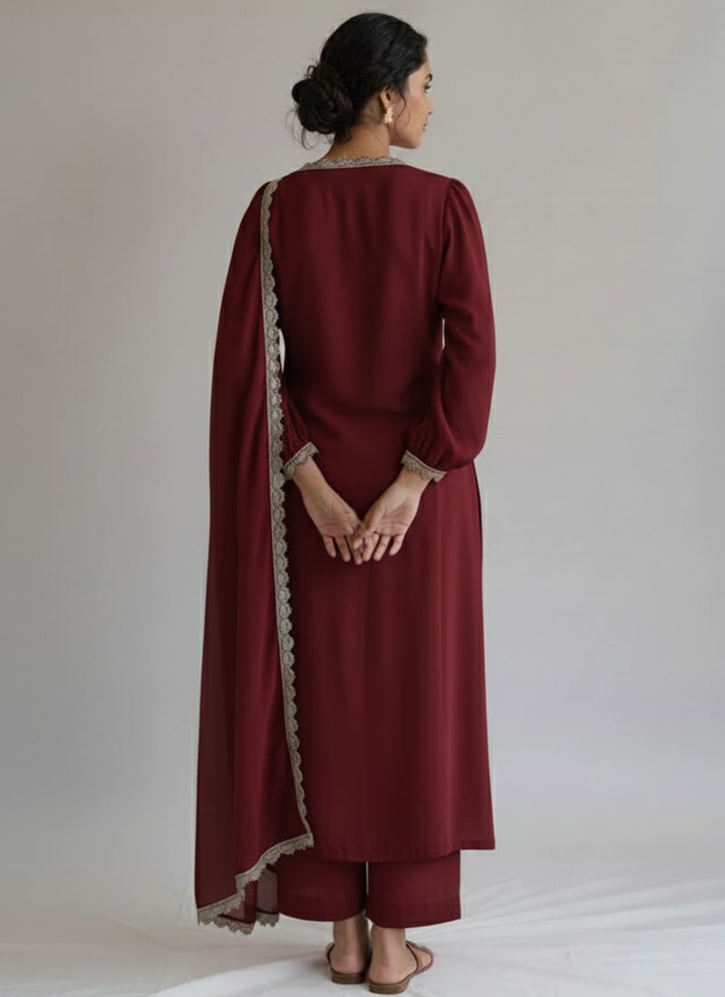 Faux Georgette Wine Salwar Kameez Suit Pant Bottom