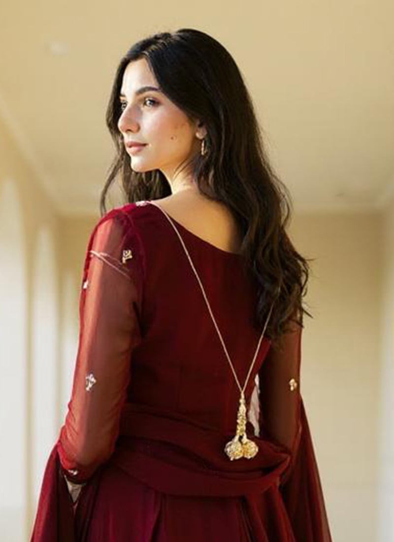 Embroidered Lovely Maroon Georgette Wedding Anarkali Suit