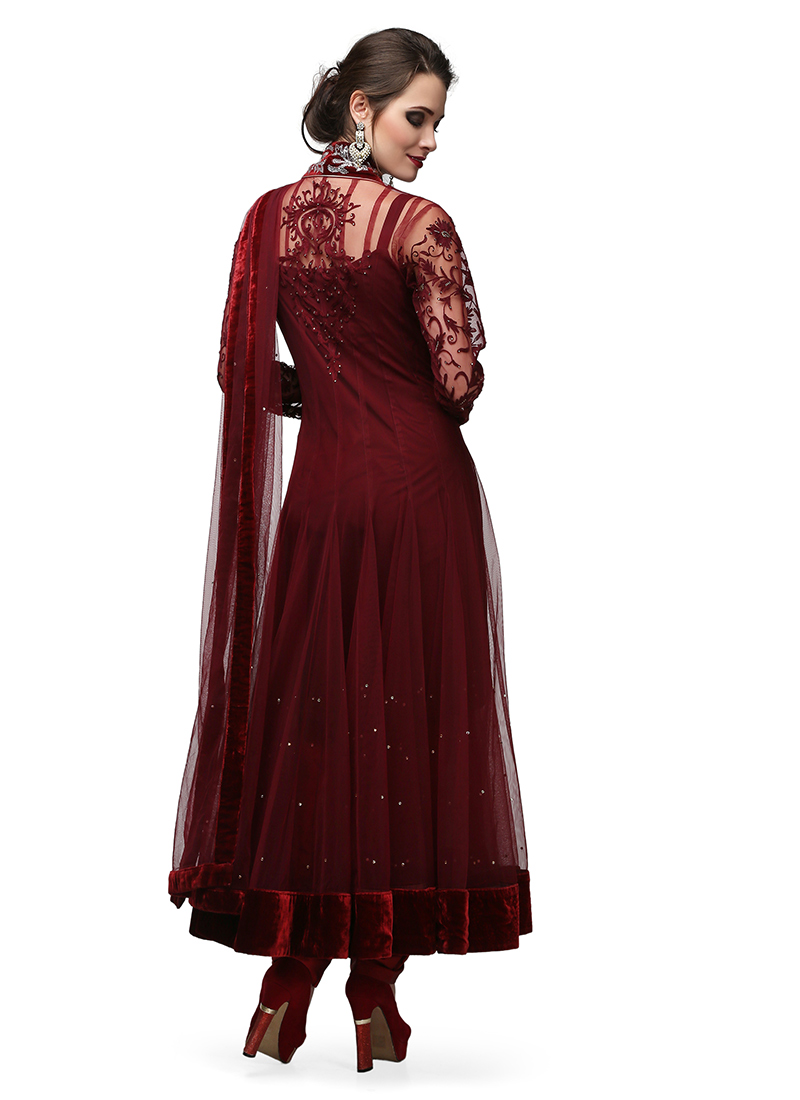 Black Stone & Mirror Work Embroidered Anarkali Suit
