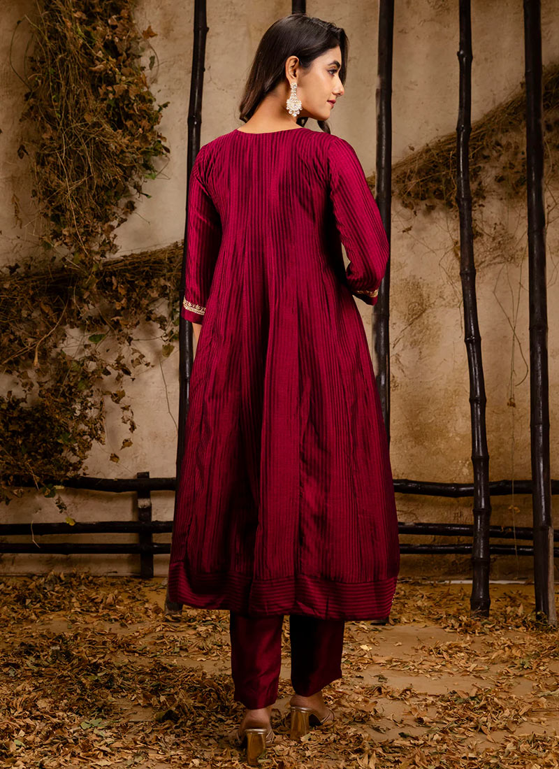 Maroon Designer Readymade Pant Suit With Designer Embroidery Work