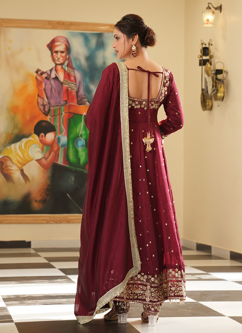 Beige Tissue Anarkali Suit With Delicate Zari Embroidery main image 1
